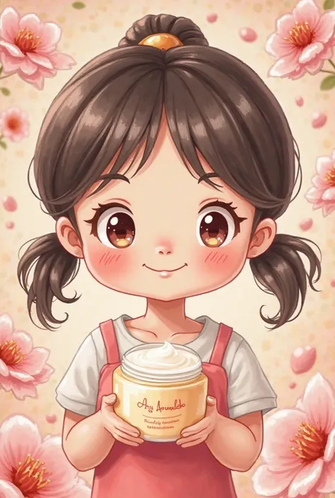 A camellia cream used by a girl in the form of a cartoon, that the cream jar looks like an advertisement in the form of a cartoon 