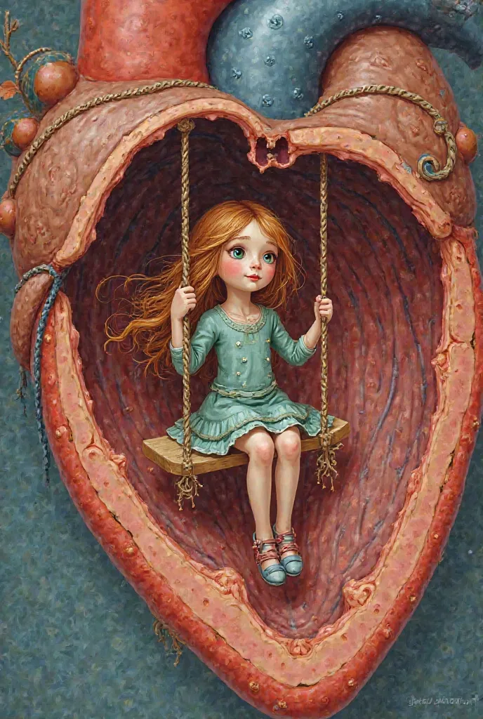 A gir siting on swing on left atrium heart