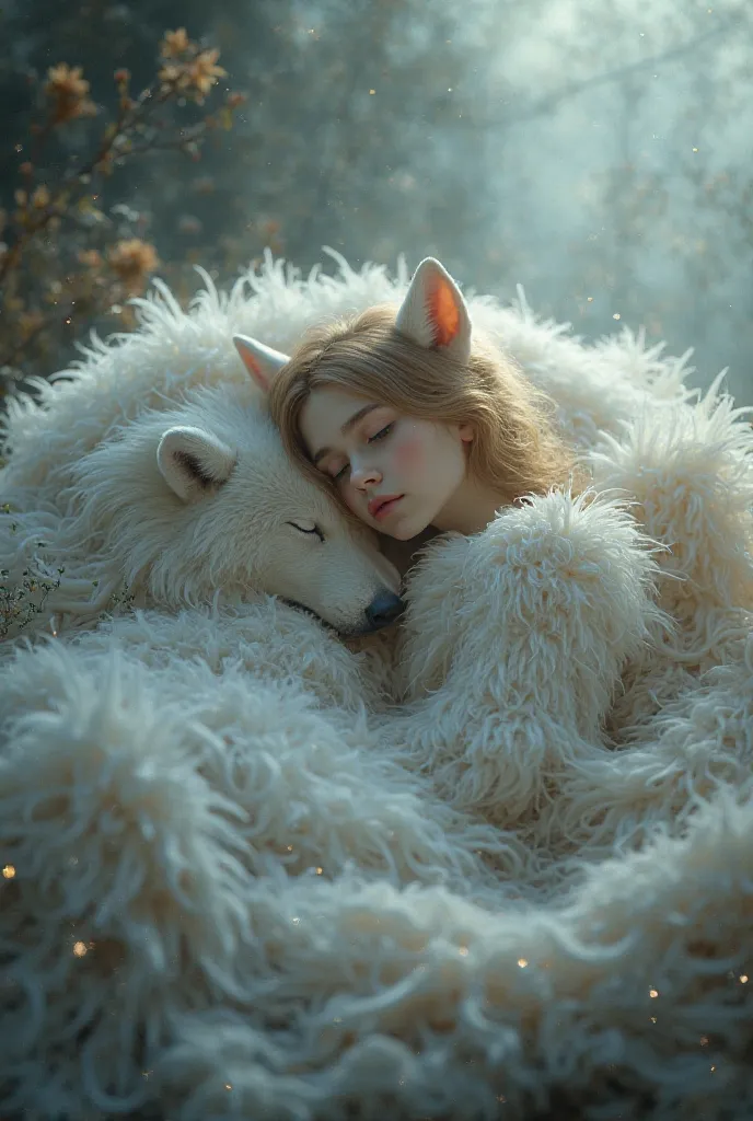 Sleeping angel with wolf next to you