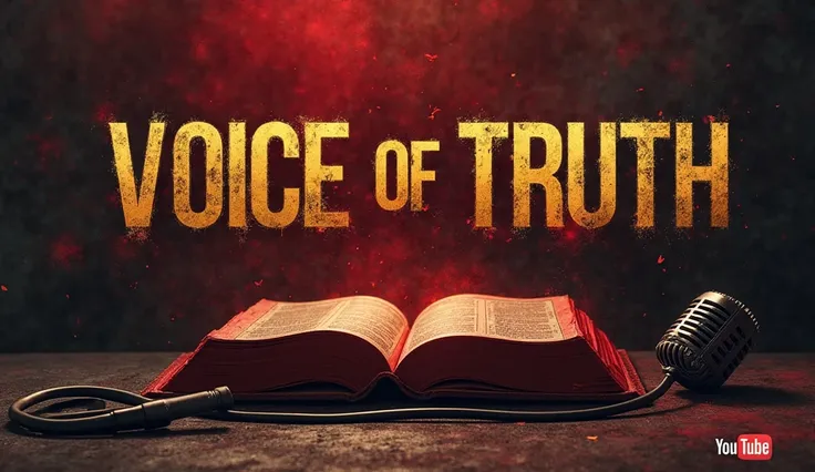 "A cinematic cover for a YouTube channel called 'Voice of Truth'.  written in Portuguese The design features loose brushstrokes and rich textures, with an epic style and vibrant complementary colors.  in the center, the title 'Voice of Truth' appears in a ...