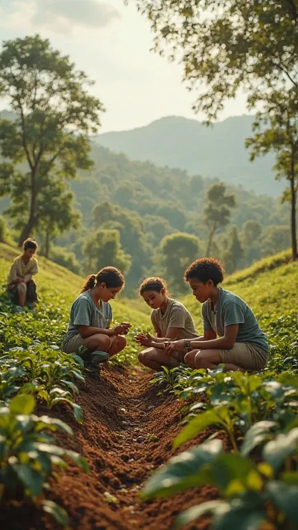 Students planting coffee