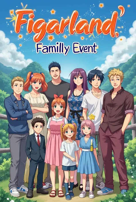 An anime banner with the name spelled Figarland family event 