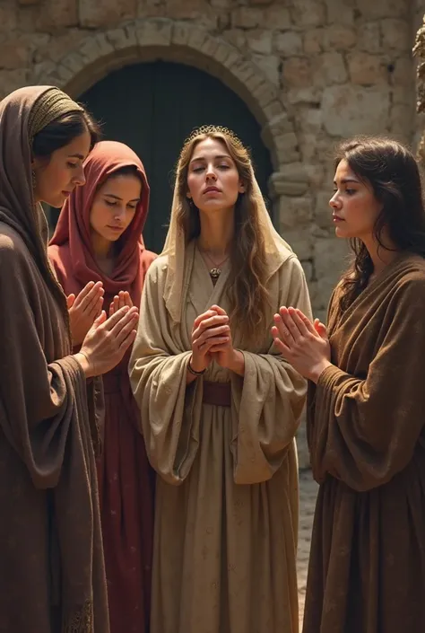 Women from the Bible praying for each other 