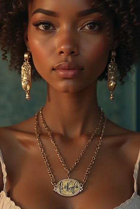 Créer l’image d’un collier sur lequel ils ont mis “lil Akoffa “ Met sa sur le coup d’une fille métisse qui a la forme 