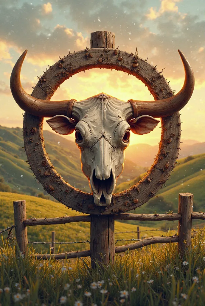 Farm sign logo with a "Tm" In place of an ox's skull