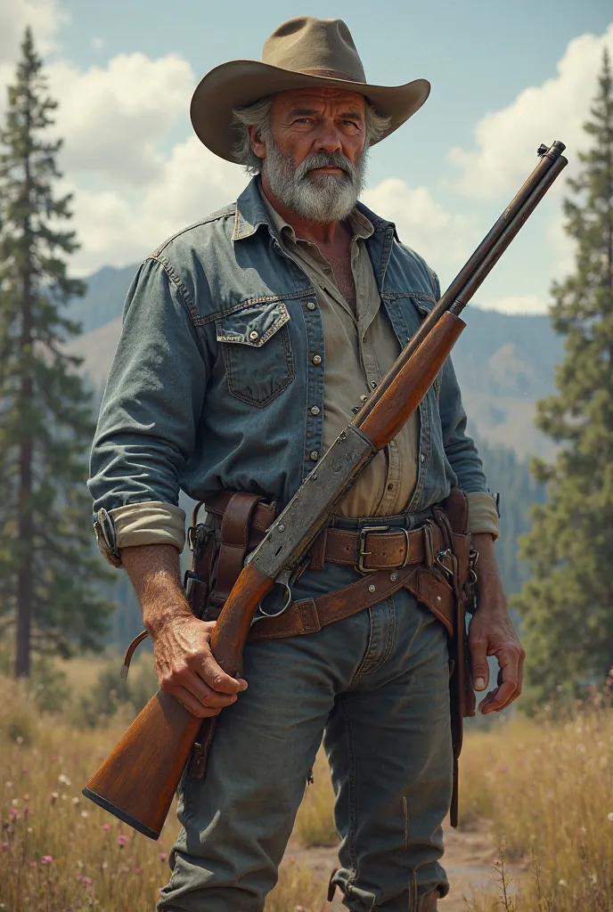 man from 1890s holding a shotgun