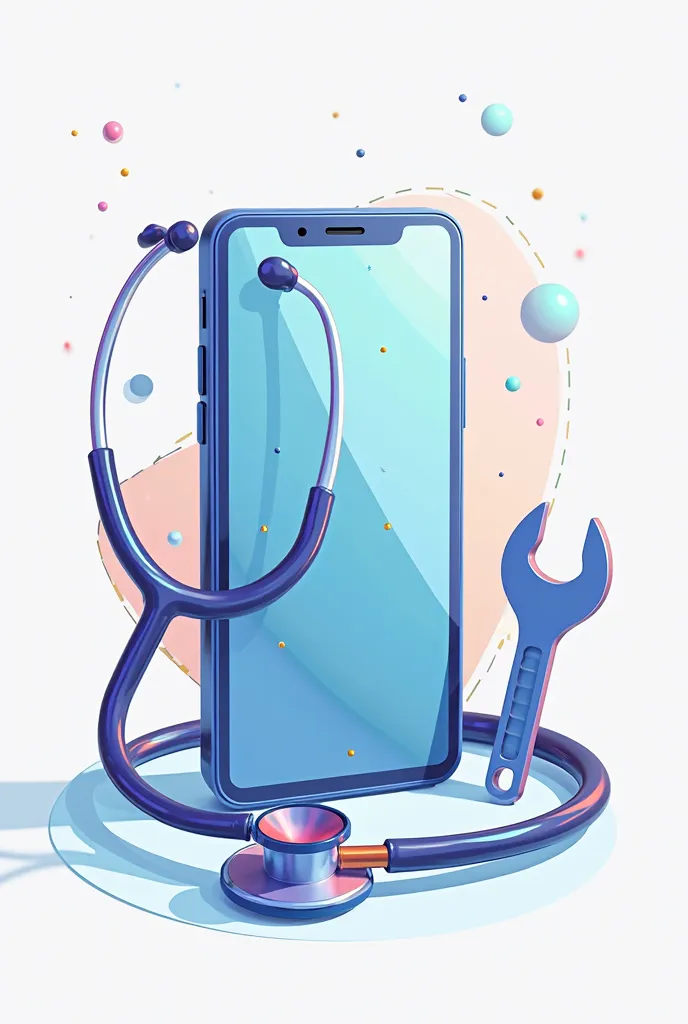 Create an image of a cell phone drawing with a stethoscope and with a wrench in your hand