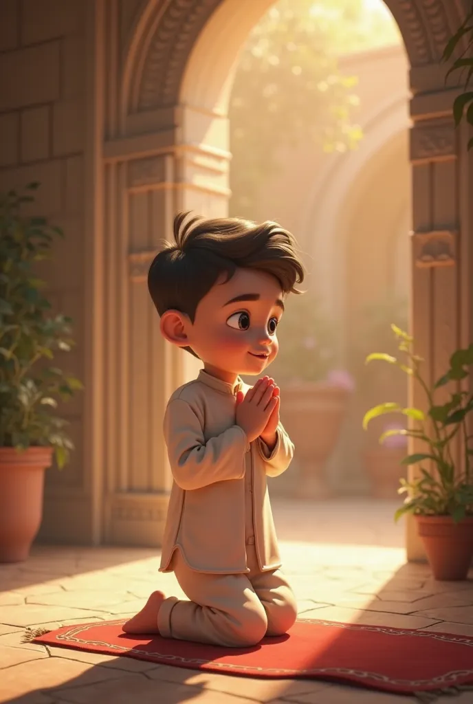 create a animated vedio of muslim boy praying
