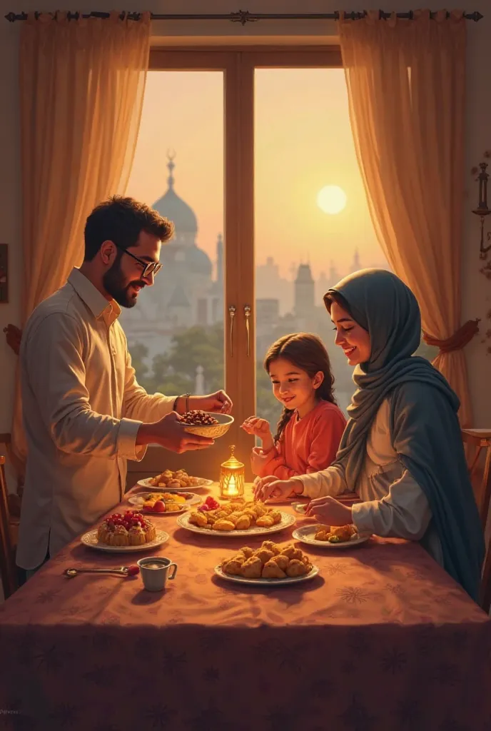 Aap jo Ramadan family ke saath ek short story create karna chahte hain, uske liye aap ek image ka prompt is tarah se create kar sakte hain:

Prompt for Ramadan Family Image:

"A beautiful family gathered around a dining table for iftar during Ramadan. The ...