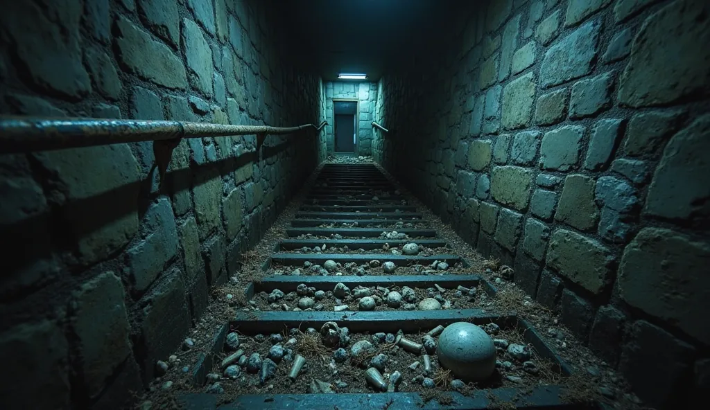 First-person perspective. My view descends a stone staircase into the basement of the bell chapel, the camera shaking with my steps. I breathlessly say, ‘Look what I found…’ The lens reveals shallow graves with exposed bones, some broken, covered in damp e...