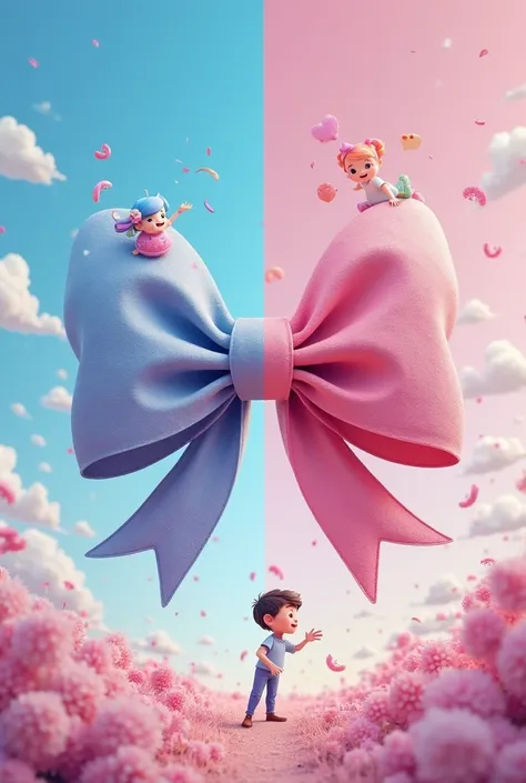 Make the bow bigger and I put an animated girl on the blue side and an animated boy on the pink side