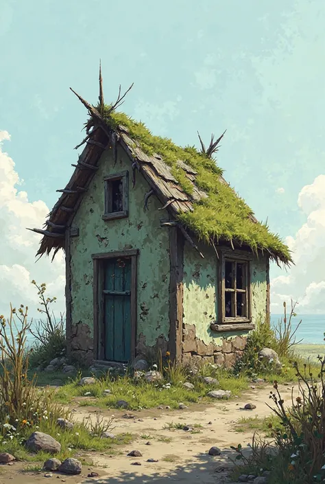 A dilapidated little hut 
