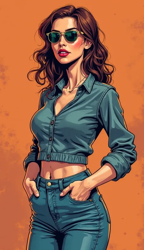 DISCREET image. with discreet casual clothes. image adult woman, american, just comic book style. SHE IS HAPPY AND GRATEFUL, with a discreet smile.  She is a SCORPION sign.  IMAGES WITH VIBRANT COLORS.