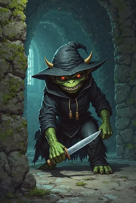 Goblin ,  monster ,anime, holding a knife,Robber Costume,dungeons