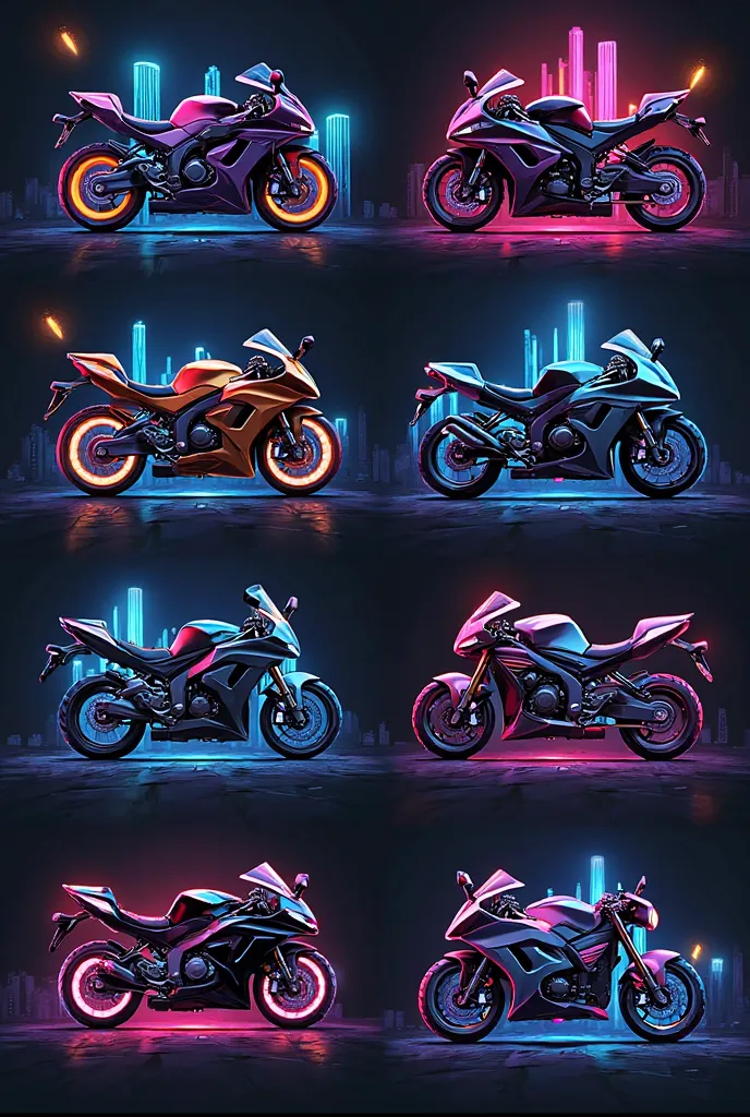 Unique realistic motorcycle group logos with neon