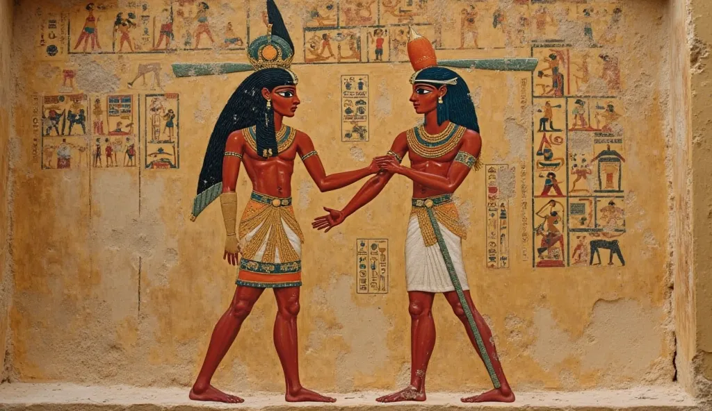   An image of two Egyptians performing erotic acrobatics in ancient Egypt suggests that sex was experienced naturally, without shame or repression, and that it was considered an element of joy and shared pleasure.