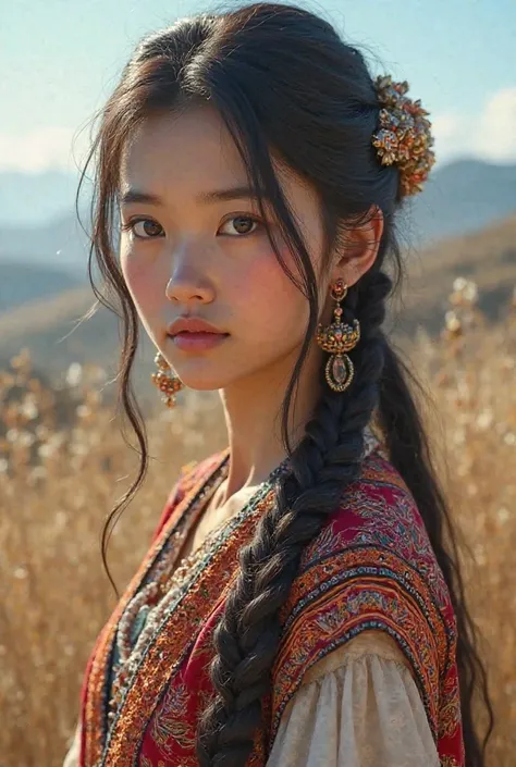 A young sexy Kyrgyz girl with traditional clothes