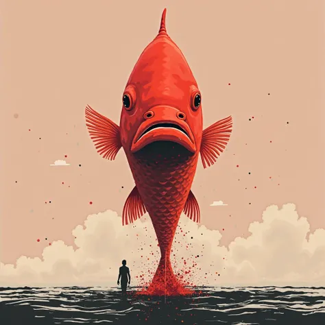 I want minimalist album cover style art, with a pirarucu coming from the bottom of the screen and filling in the image, I only want the color red,  Black and white, I want the fish red and hollow, Can you make the fish bigger