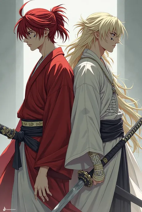 In this striking image, Kenshin Himura (#22) and Griffith (#33) stand side by side, their contrasting presences creating a captivating visual dynamic.

On the left, Kenshin Himura, the wandering swordsman, exudes a calm yet formidable aura. His lean but we...