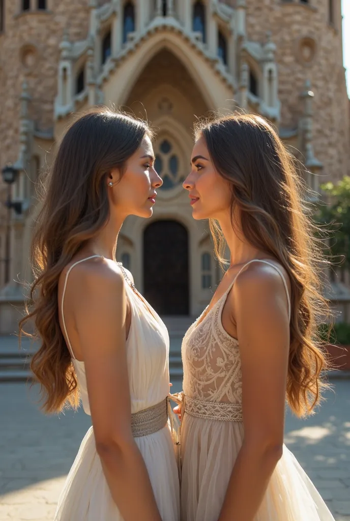 Hyperrealistic image in Barcelona: Feminine beauty and emotional tension in the face of Gaudí's architecture

Two 22-year-old twin sisters, high (1.80 m), with slender and harmonious figures, share a moment full of tension and mystery in front of a majesti...