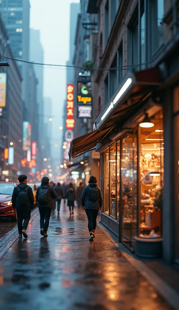 A store in the blurry city. 