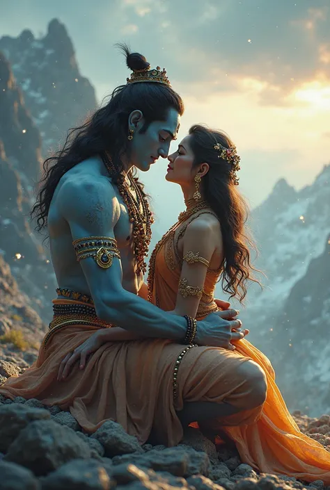 Lord Shiva holding goddess parvati in his lap realistic cinematic ultra-hd with climax 16k realistic cinematic