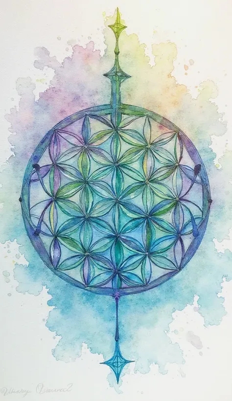 Create a flower of life watercolor painting 