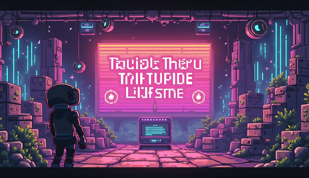 um backgraund gamer , pixel style, For the start of Lives on YouTube , With a large neon-style message on the screen the live will start soon,