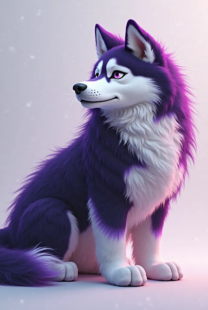 A purple, black, grey, and white furry Husky. Front side of him and back. Like a fursona piece. With a color swatch in the middle