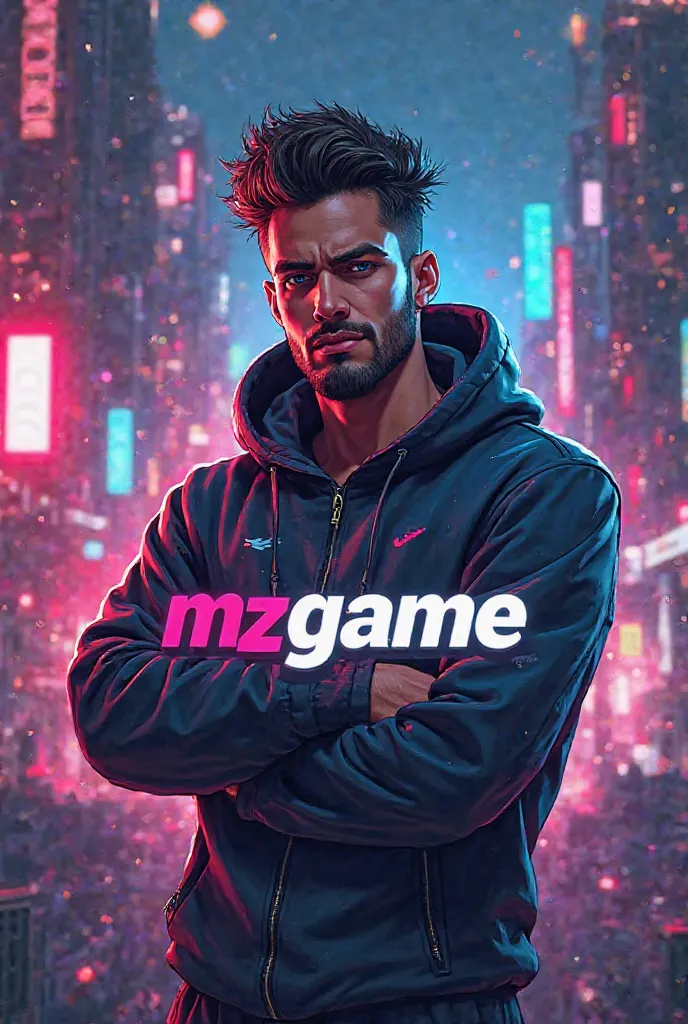 A logo by the name MZ~GAME a male character in the background 