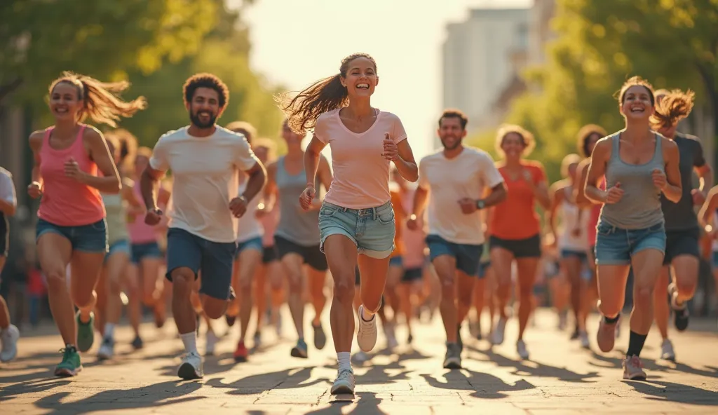 An inspiring image of people running and they are happy