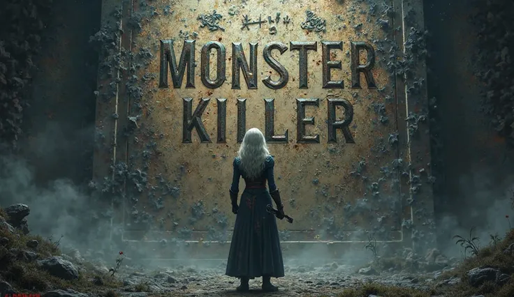  In the center there is an inscription  "Monster Killer " and in the background, ciris from the witcher universe