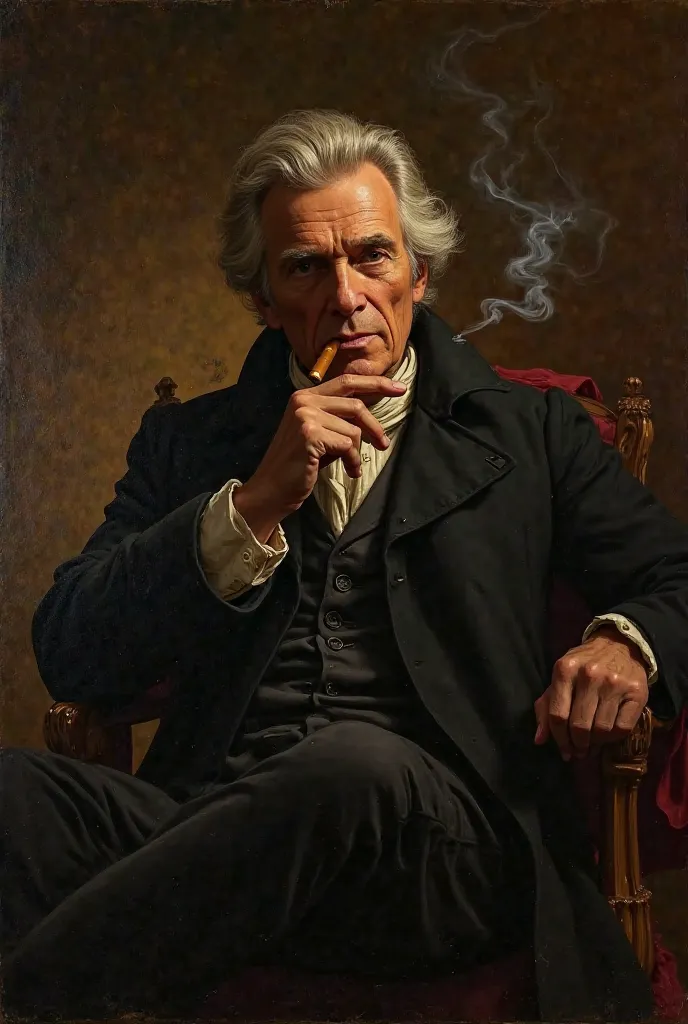 Create an image of Andrew Jackson smoking