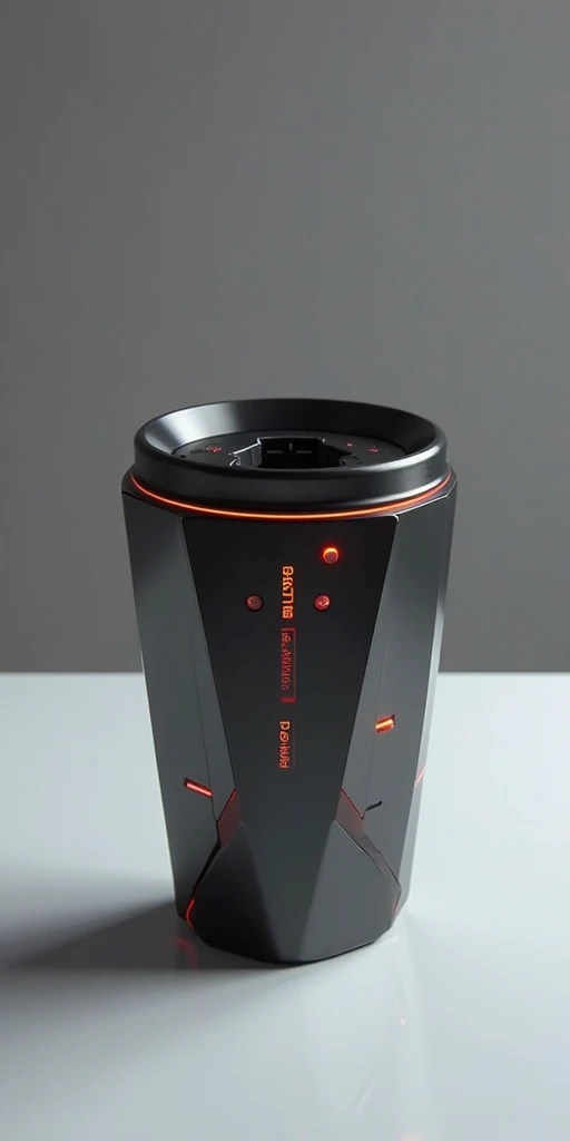 "Design a futuristic cup entirely crafted from premium steel. The cup features a state-of-the-art outer layer engineered for thermal retention, ensuring that beverages maintain their ideal temperature—whether hot or cold. Its bold, triangular form defies c...