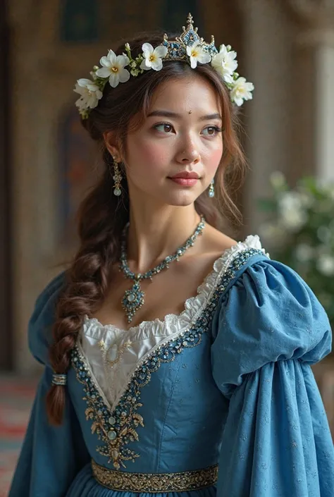 A wise king dressed in his royal blue dress with white flowers in it, worried about his daughter’s future, gives her a challenge: if she can find a man who loves her without knowing she is a princess, he will grant her the right to choose her own husband. ...