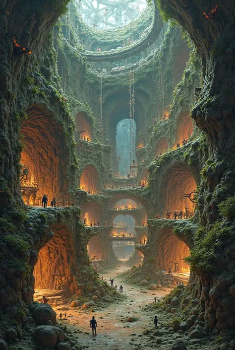 Underground city cross section close to surface 