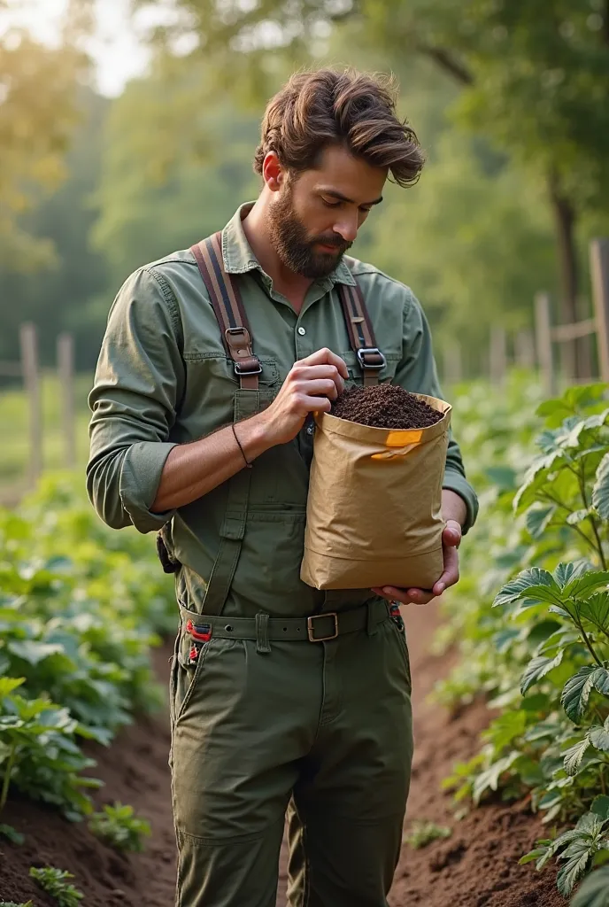 A person with a soil fertilizer 