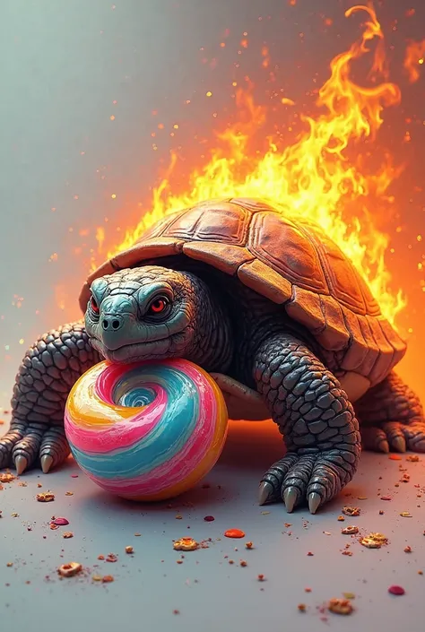 Flaming turtle eating candy logo