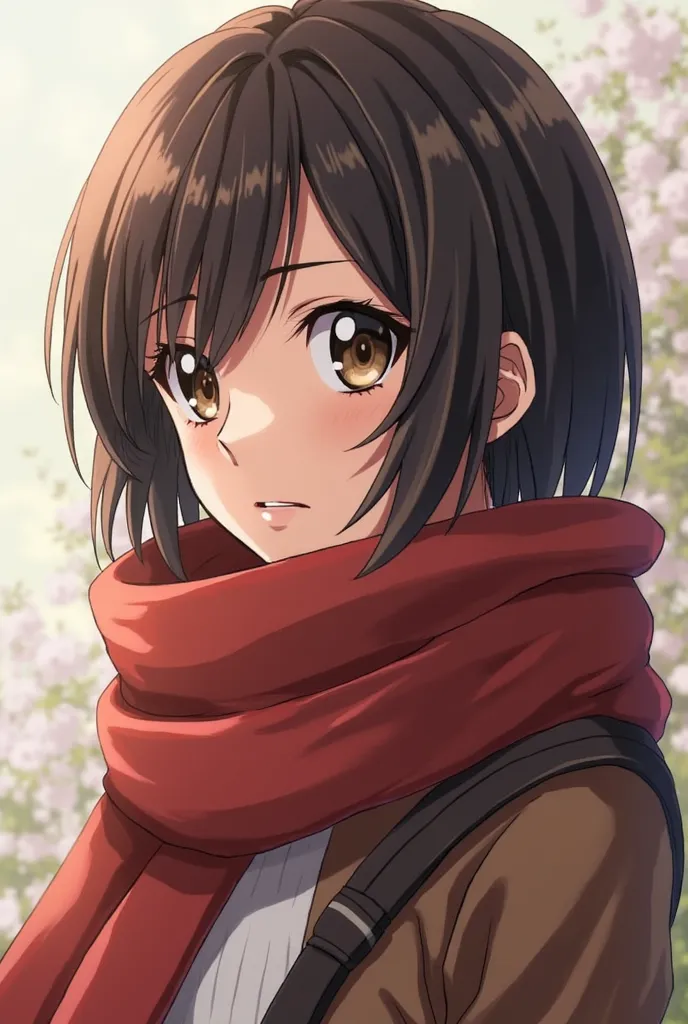 anime image of a woman with a scarf on her neck, an anime drawing inspired by Tsuruko Yamazaki, trending on pixiv, shin hanga, mikasa ackerman, from attack on titan, portrait of eren yeager, eren jaeger, eren yeager, (attack on titans anime), in attack on ...