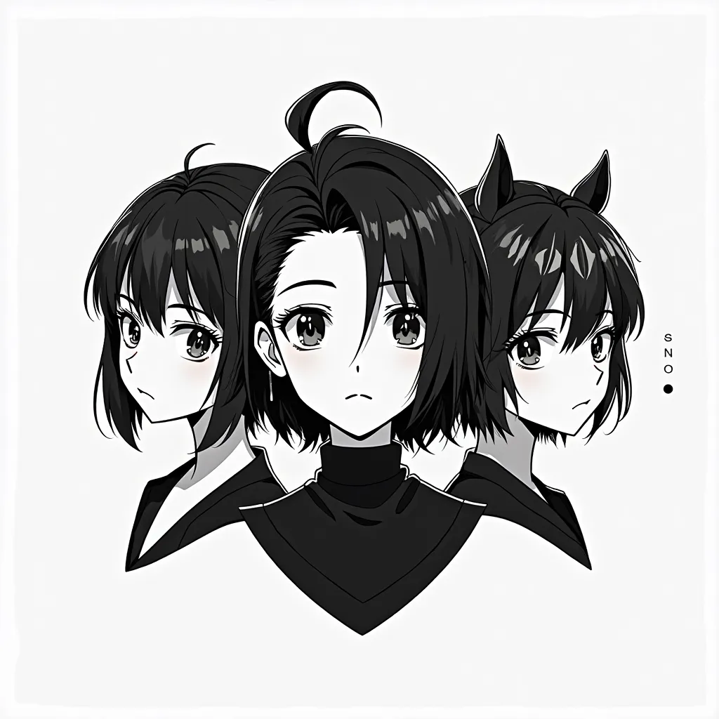 Anime style heads, that they are unique as ren and that they have unique hair and that only their heads can be seen and complete and that it is in black and white for coloring