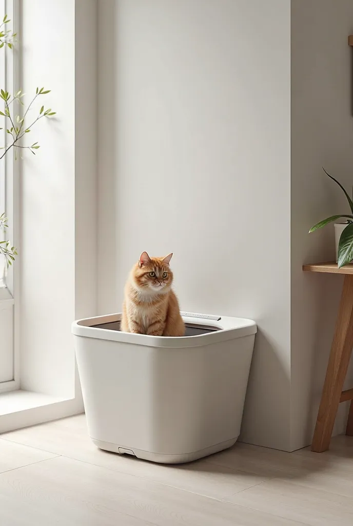 Generate an automatic cat litter with mechanical movement , based on a minimalist form