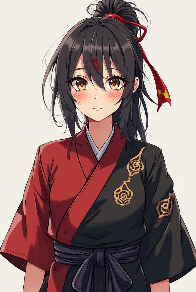  Create anime character 
Physical Appearance
 - Hair:  beside her body , with a red stripe tied around the forehead.
   - Eyes: Intense and brown, with visible scars around black.
   - Clothes : Martial arts costume with a combination of black and red, ado...