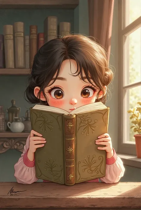 Cute lady with book over face