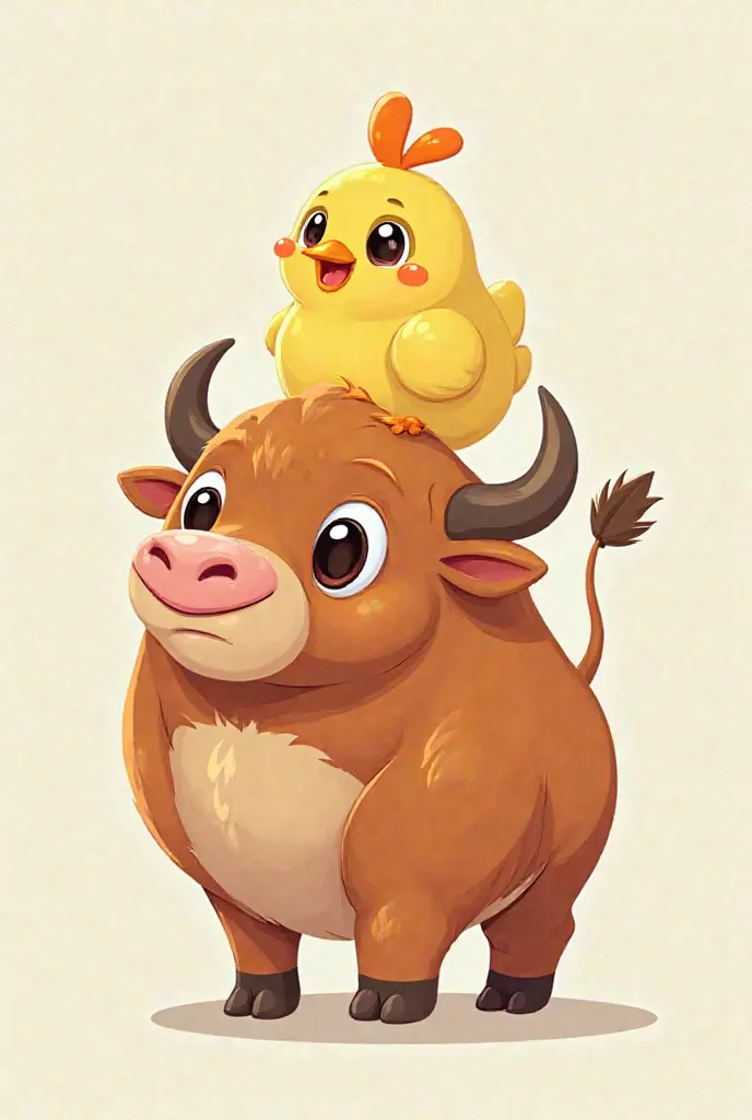 Create an emoji of one combining a bull and a chick, that the body and color are of the bull and the head of a chicken, But keep the horns. Let it be cartoonish