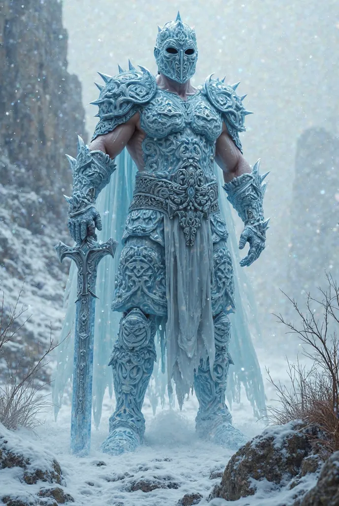 Celtic warrior with sword wrapped in ice