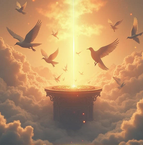 Birds surrounding the altar of God in the sky 