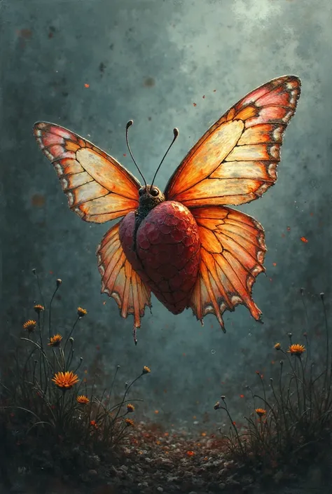 Create a butterfly flying with a broken person's heart