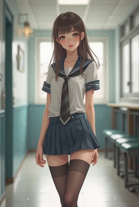 Beautiful high school girl in uniform、Even shoes、miniskirt、 can see her underpants