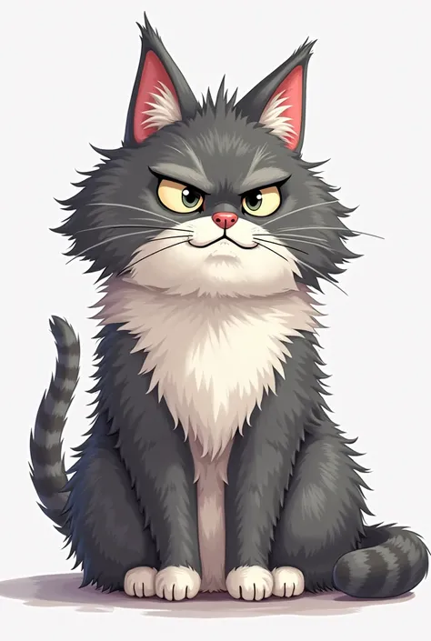 Grey striped Angora cat serious cartoon