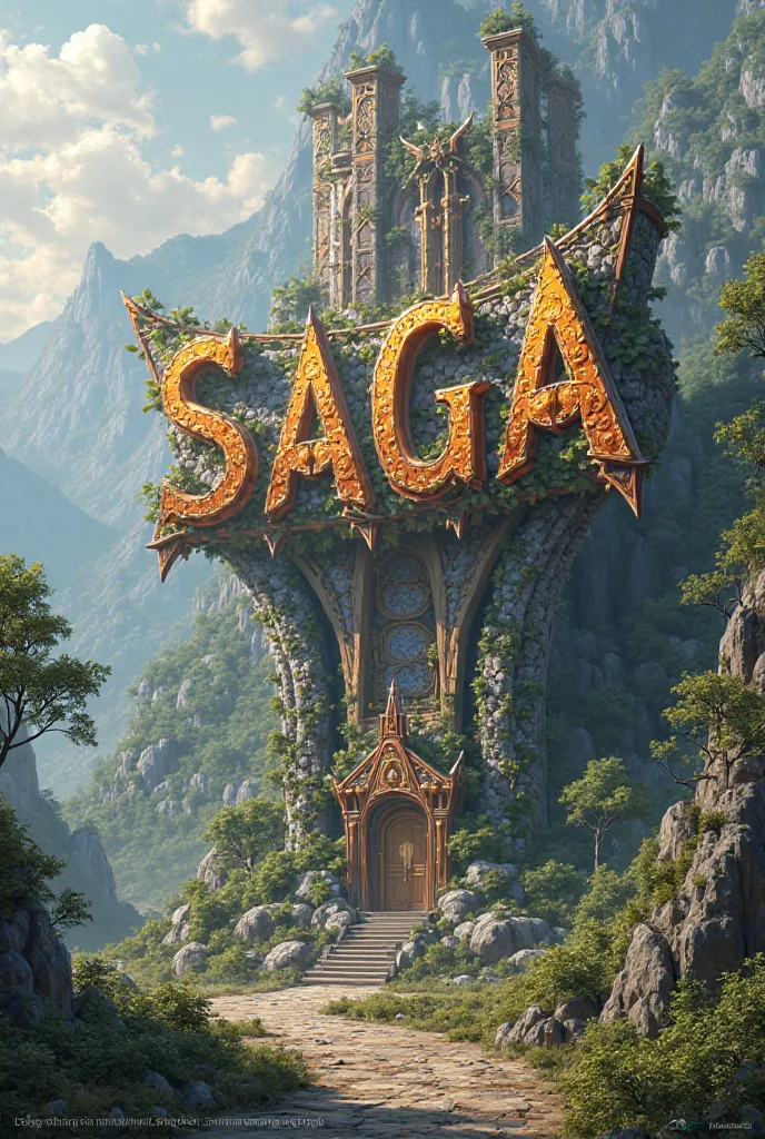 A sign with the name Saga